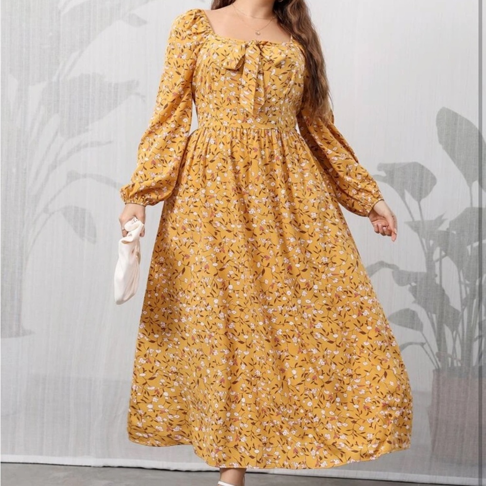 Shein size 1X yellow floral cottagecore maxi dress.